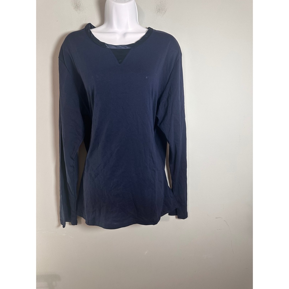 Temperley London Navy Blue Cotton Long Sleeve Top Satin Trim Mesh Detail Mens M